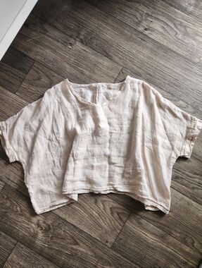 Milio Milano Italian Linen Dolman Sleeve Crop Top Beach Lagenlook Coastal Size S